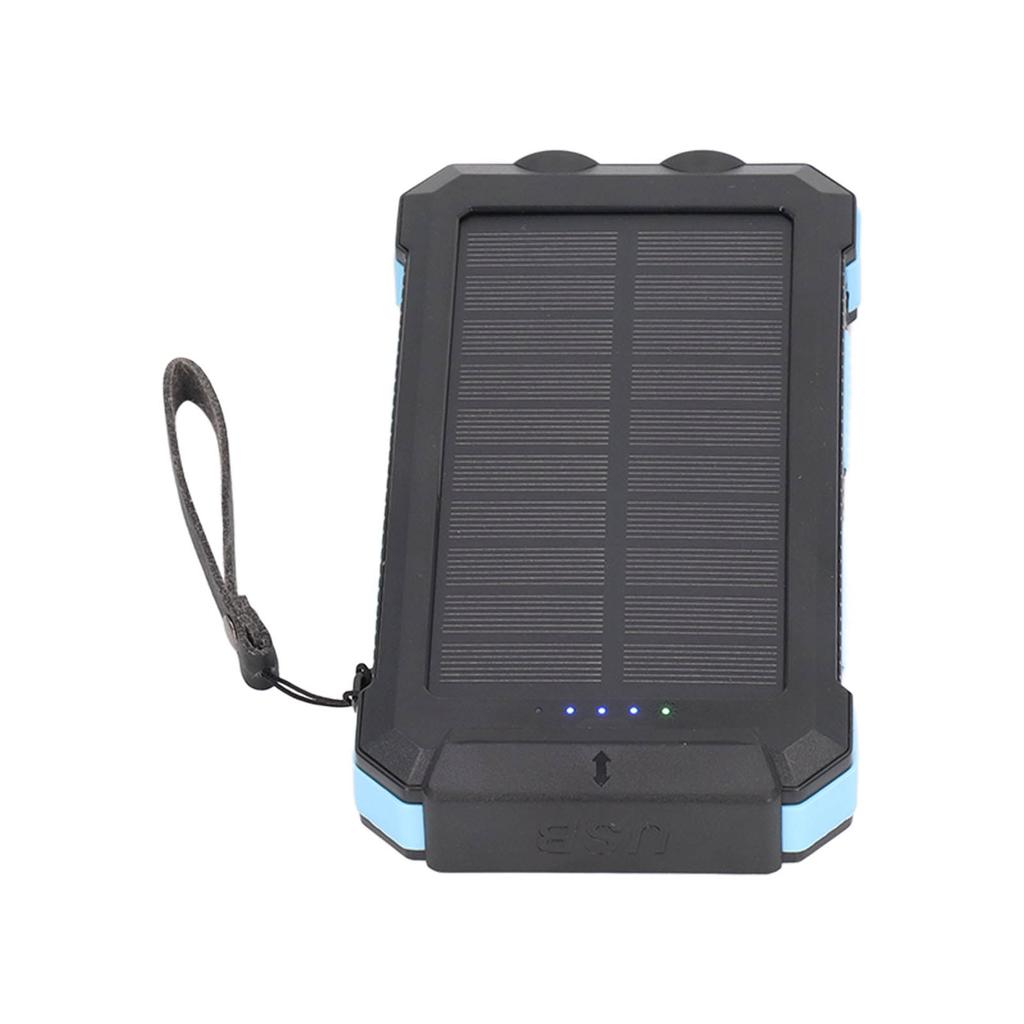 Portable Solar Power Bank 30000mAh Blue Solar Power Bank with LED Camping Flashlight for Outdoor