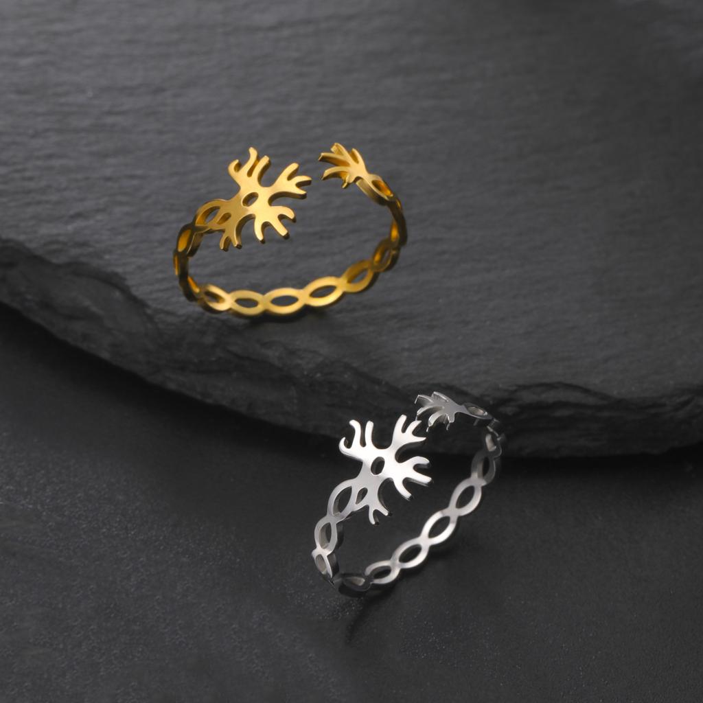 Cazador Neuron Symbol Adjustable Women's Ring Stainless Steel Jewelry Gold Color Neural Chemistry Open Finger Rings Gifts 2026