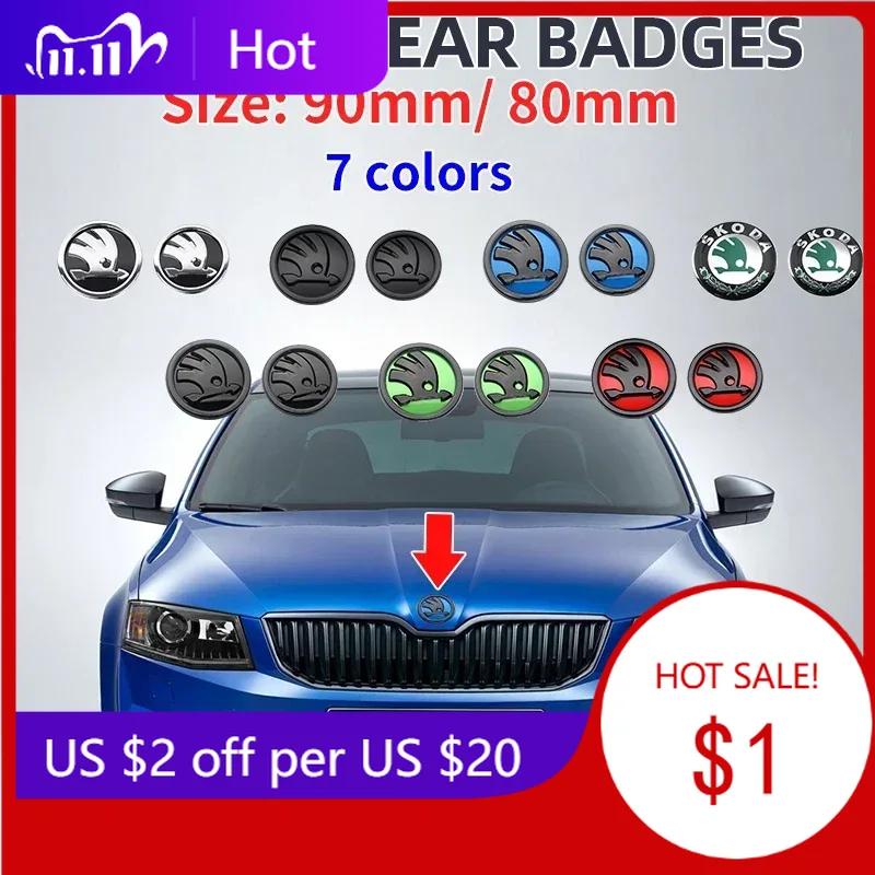 Car Sticker Skoda 2026 Hot 2pcs 80mm/90mm 3D Car Emblem BZGEH Badge Hood Front Rear Trunk Logo For Skoda Fabia 1 2 Octavia a7 RS Super