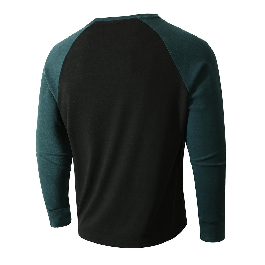 Men's Slim Fit Casual Sports Round Neck Long Sleeve Colorblock Pullover Bottoming Long Sleeve Top