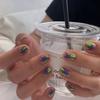 24 шт. Натуральные короткие квадратные накладные ногти с красной звездой Y2K простыми украшениями, накладные ногти, патчи для маникюра