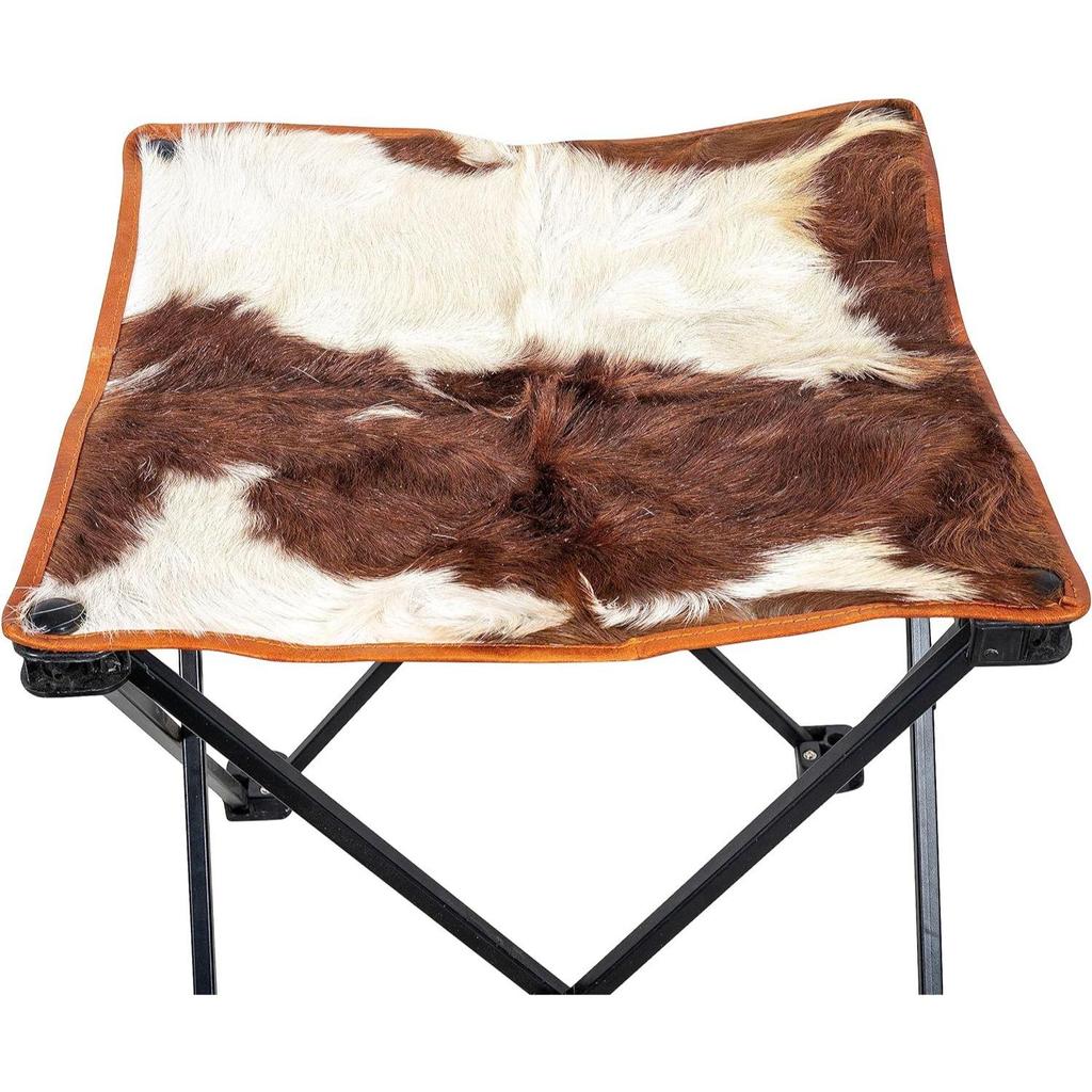 Vintage Hair-on Camping Stool, Portable Folding Stool for Outdoor Walking Hiking Fishing Camping Chair Foot Stool,Collapsible, Portable Footrest