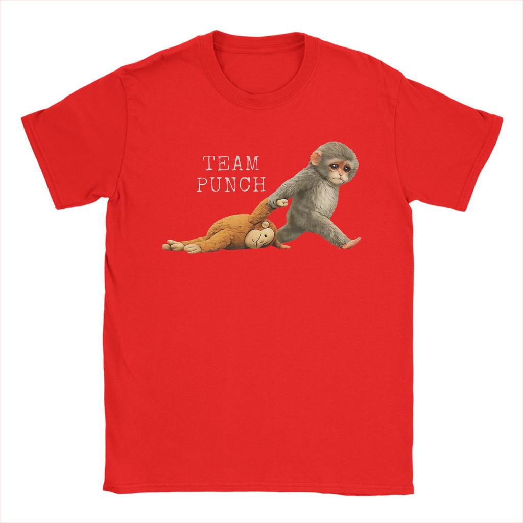 Team Punch Punch the monkey Baby Monkey Holding Plush Toy Tee Shirt for Men Women Printed T Shirts 100 Cotton Clothing