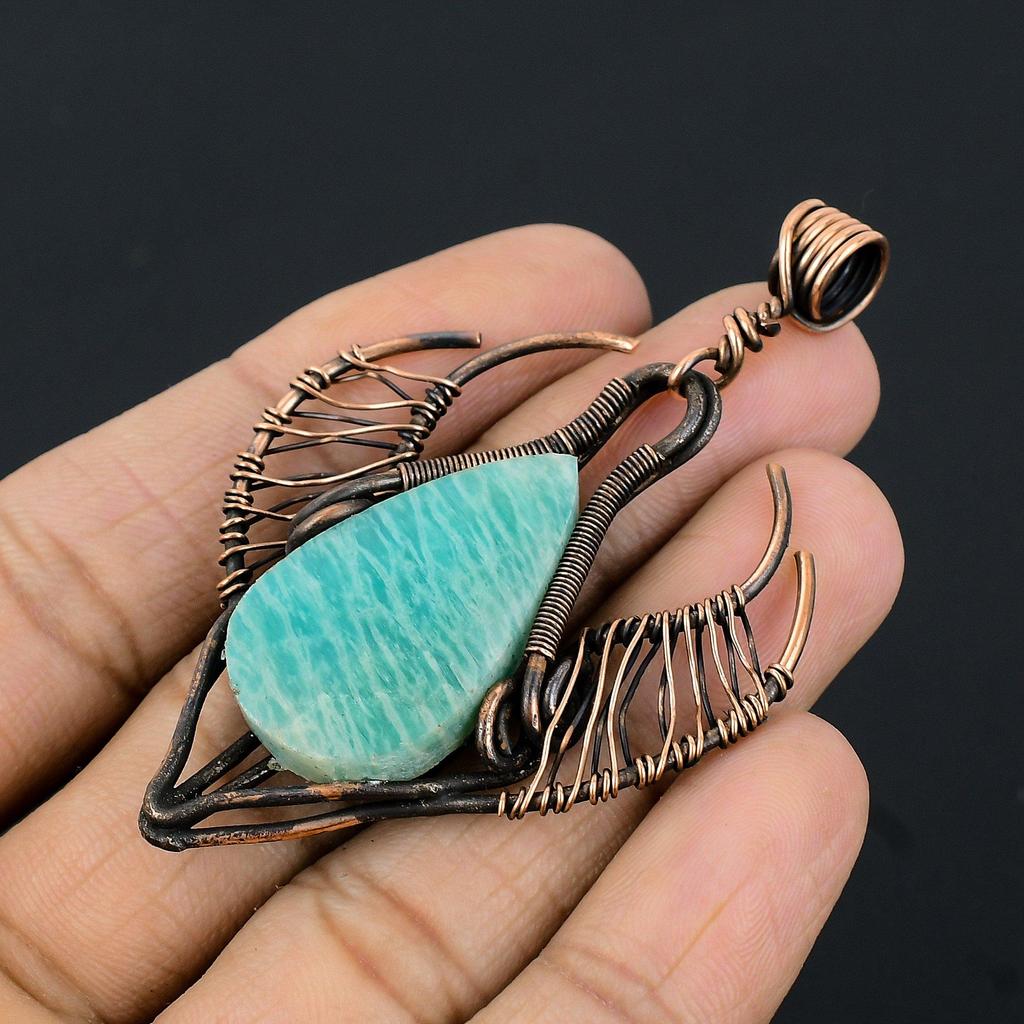 Amazonite Pendant, 999 Copper Wire Wrapped  Pendant Handmade Gemstone Jewelry, Gifts For Wife Brand New Pendant