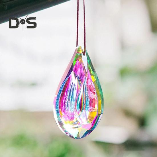 Faux Crystal Prism Sun Catcher Decoration Indoor Outdoor Garden Window Hanging Rainbow Maker Clear Waterdrop Hanging Ornament Pendant