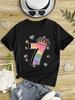 7th Birthday Rainbow Number Seven With Crown Hearts Stars Graphic Print Kids Short Sleeve Tee Birthday Theme Crew Neck Casual To