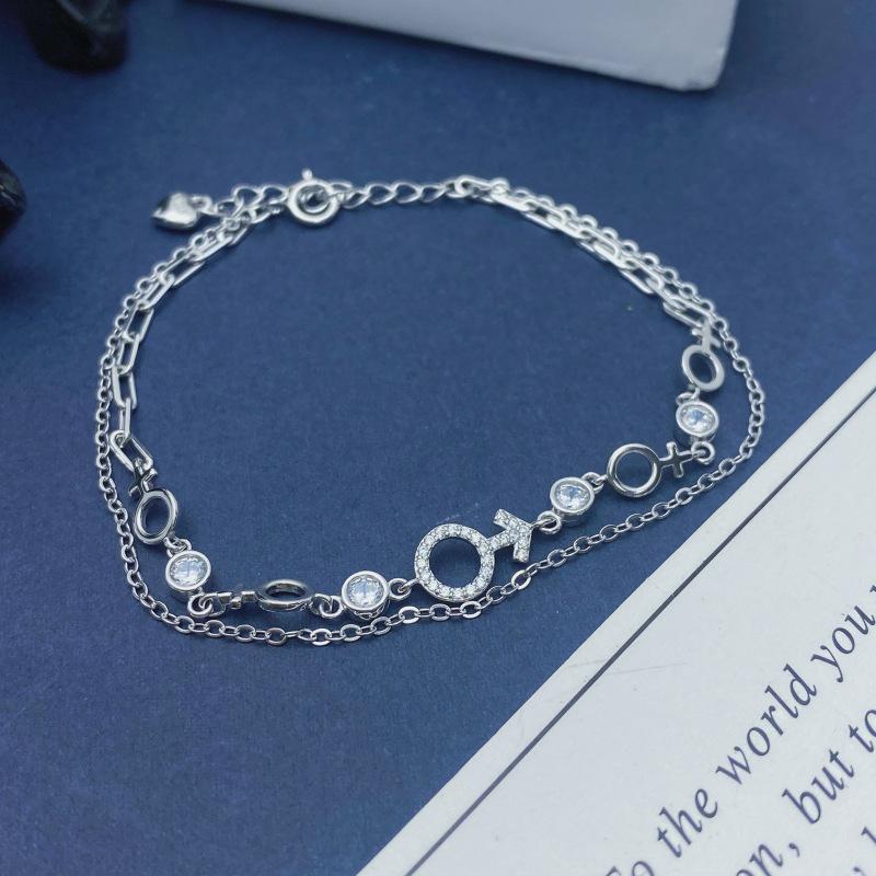 Серебряный браслет S925 с крестом и кругом, двойной слой – Элегантный, Универсальный, Модный легкий люкс.