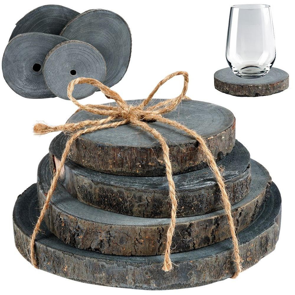 Decorative Wood Slices with Bark Set of 4 pcs Vilde