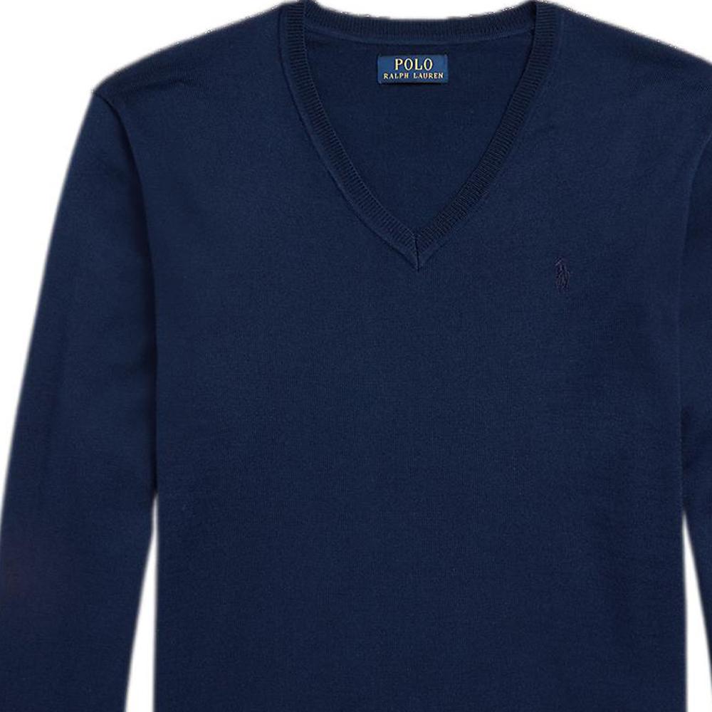 Polo Ralph Lauren Весна-Лето 23 Однотонный Свитер с V-образным вырезом и Вышитым Логотипом Мужской свитер Темно-Синий MNPOSWE16821108-410