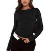 Women's Fashion Solid Colour Round Neck Long Sleeve T-Shirt Top