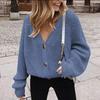 Fashionable New Casual Solid Color Button Knit Cardigan, Comfortable Autumn and Winter Classic Simple Ladies Sweater Jacket