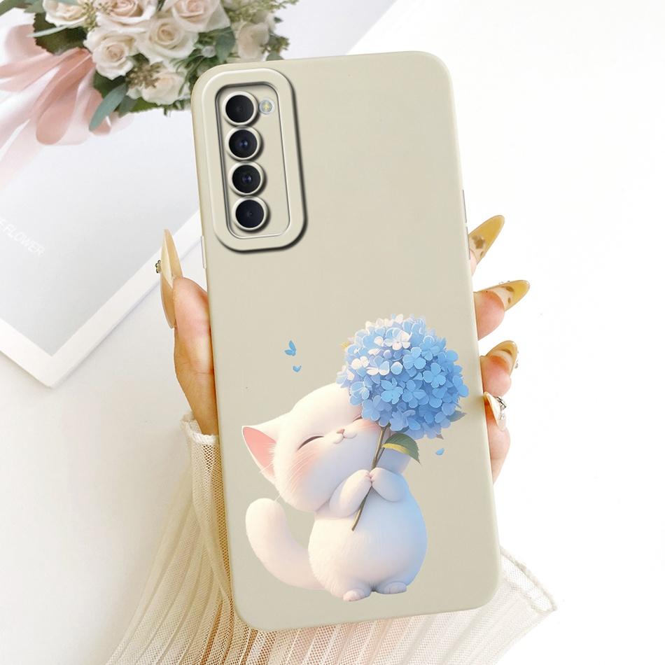 Для OPPO Reno4 Pro / Reno4 Милый Кот Цветок Мультяшный Чехол для Телефона Для Oppo Reno 4 4Pro 4G Ударопрочный Мягкий Силиконовый Бампер