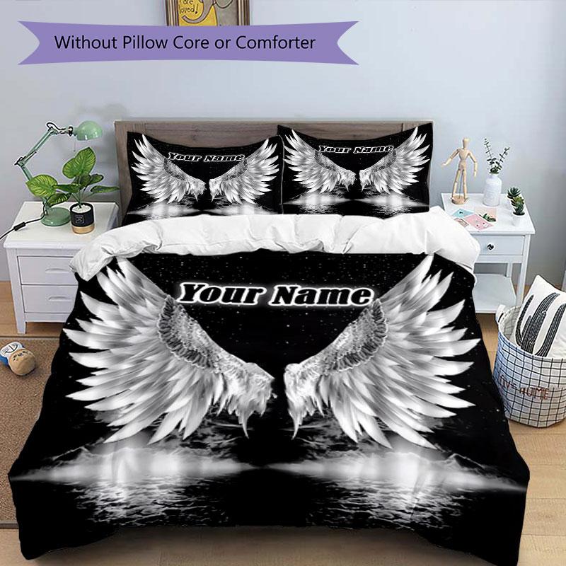 3PC Custom Name Angel Wings Bedding Set Duvet Cover Closure Includes 1 Duvet Cover & 2 Pillowcases for Bedroom