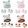 Комплект из 3 перчаток и носков для новорожденных, хлопковая детская шапочка с милым принтом в форме уха, реквизит для фотосъемки, аксессуары для младенцев, подарок на день рождения