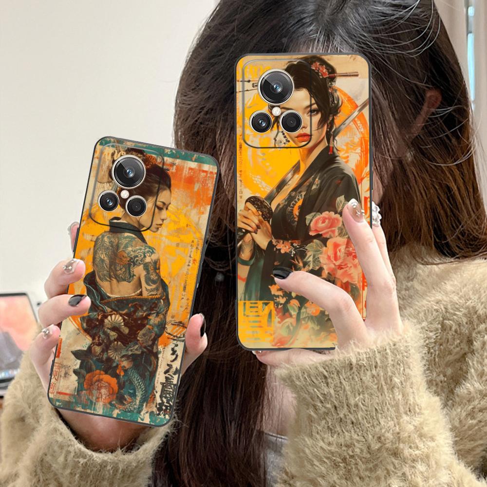 Ретро Тату Девушка Чехол для Мобильного Телефона для Realme 15 14 13 12 11 10 9 Pro Plus T i Lite 5G Цветной Печатный Чехол Роскошный Красивый
