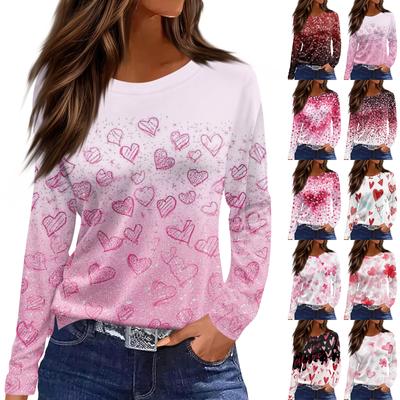 Женская модная повседневная свободная футболка с разрезом и круглым вырезом с длинным рукавом с принтом, женский топ