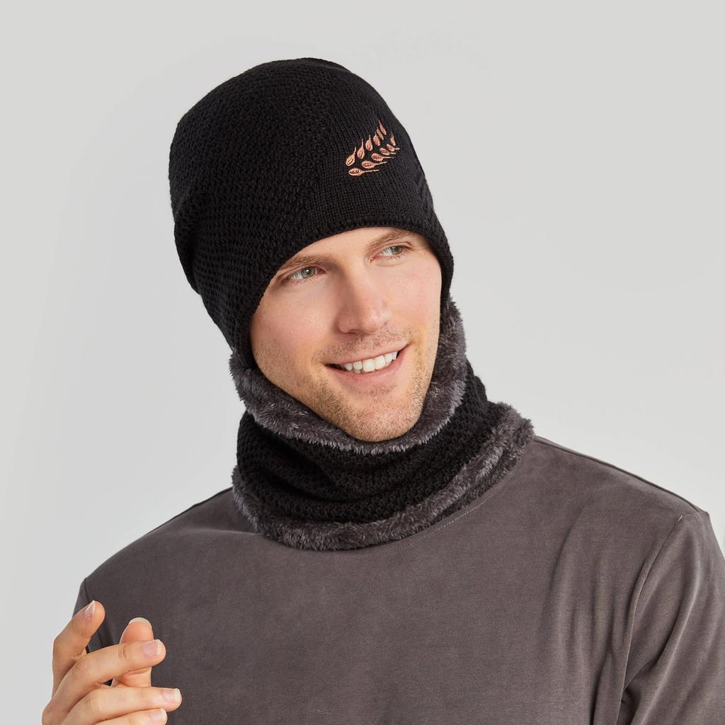 (Projector)Men Women Outdoor Warm Winter Knitted  Hat And Scarf Set Stylish Knit  Cap