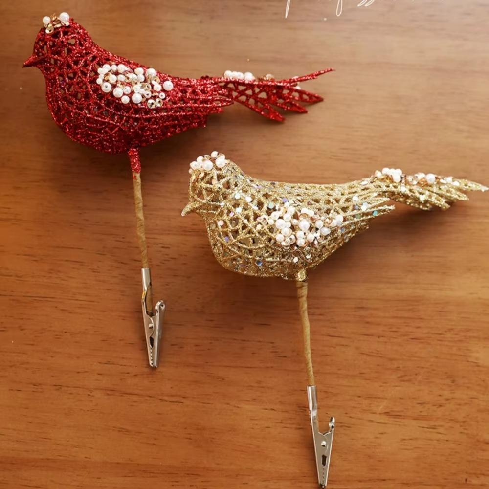 with Sequins and Pearl Christmas Tree Hanging Bird Hollow Sparkling Bird Hanging New Year