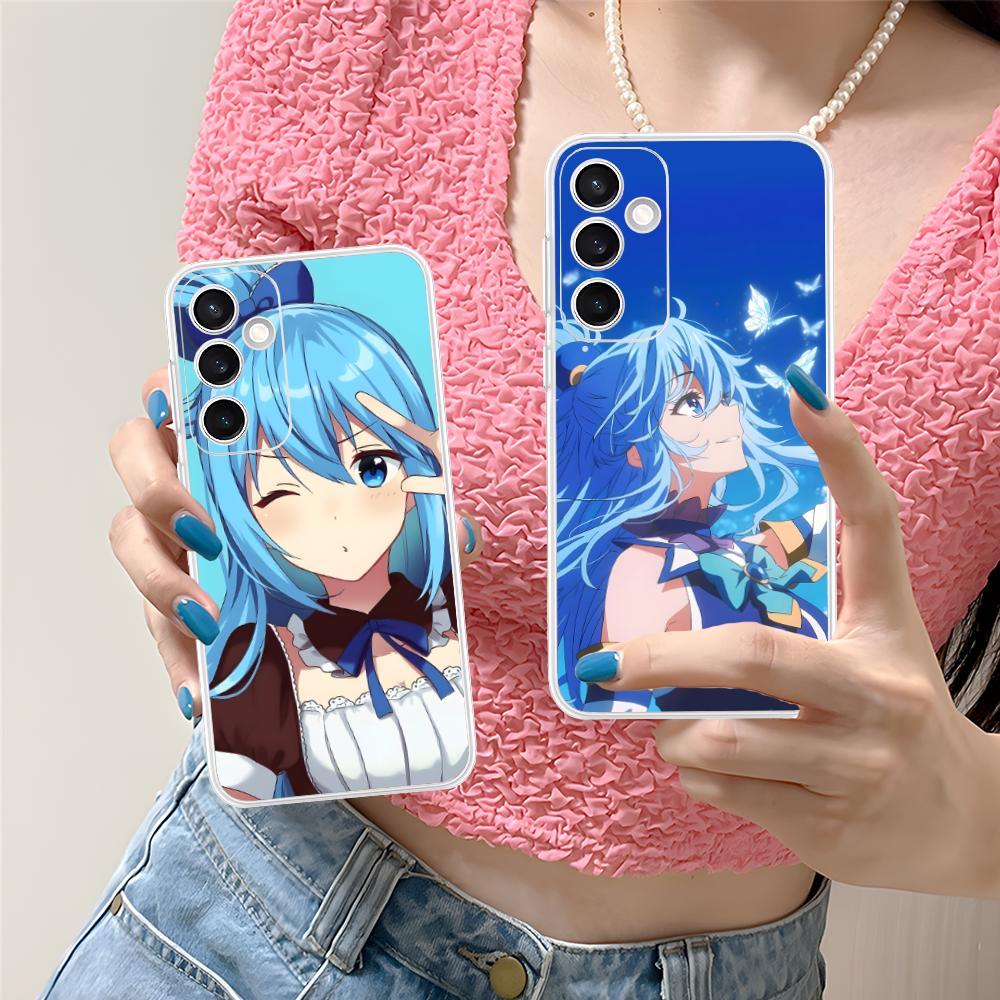 Чехол для мобильного телефона Konosuba Aqua для Samsung Galaxy S25 S24 S23 S22 S21Plus FE Ultra Прозрачный Цветной Защитный Смартфон Красивый