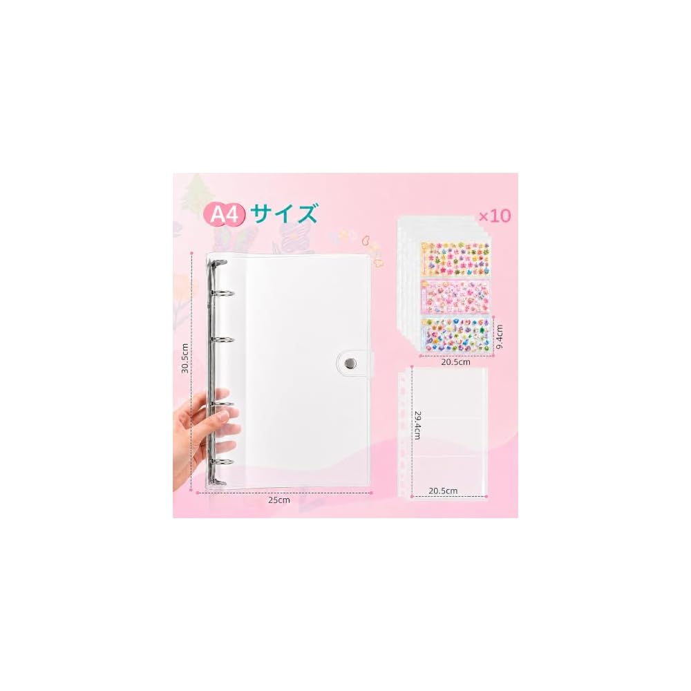 Topmvp Sticker Album, A4 Size, Large, Transparent, 4-Hole Binder | Includes 10 Sheets of Removable