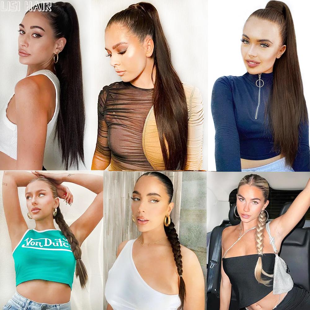 MISSQUEEN Synthetic Ponytail Extensions Wrap Around Elastic Hair Band Stretched Straight Ponytail With Rubber Band Braiding Hair For Women