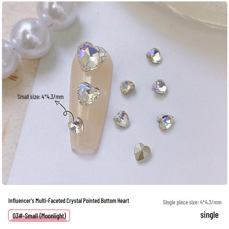 Heart Rhinestone Nail Art Accessories: Super Shiny Crystal Glass In Iridescent Peach, Small & Large Sizes