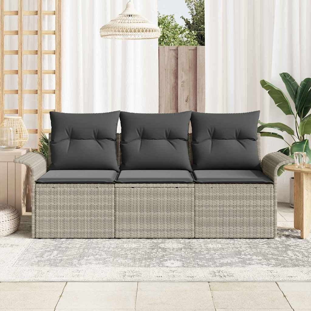 Garden Sofa Set with Cushions 3 pcs Light Grey Poly Rattan
