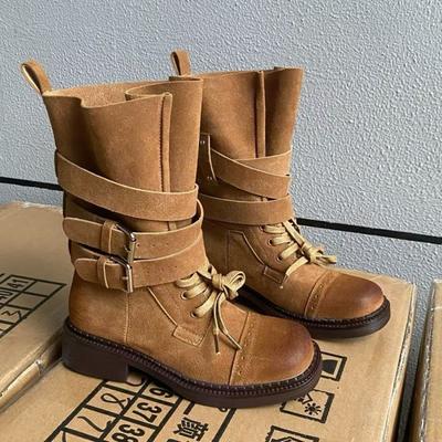 Женские замшевые ботильоны на каблуке 2025 Новые зимние челси сноубутсы Ретро готика Массивные брендовые для вечеринки Zapatos De Mujer