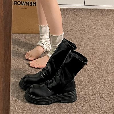 Винтажные плиссированные женские ботильоны до щиколотки, повседневные, увеличивающие рост, узкие короткие ботильоны, обувь, женские зимние ботинки