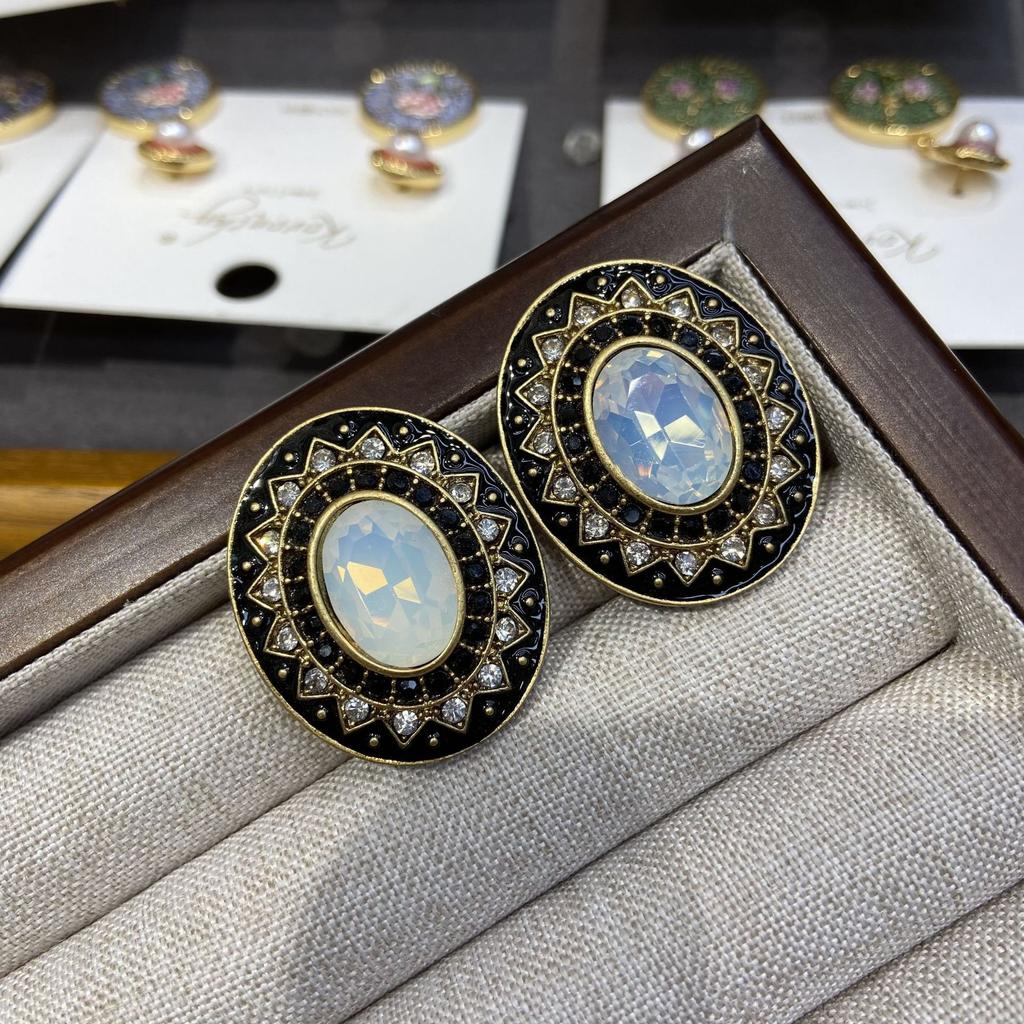 Темперамент универсальные овальные эмалевые серьги-гвоздики с кристаллами женские средневековые украшения серебряные 925 пробы серьги-гвоздики с маркировкой HD oil diamond