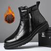 Men's Winter Warm Snow Boots Fleece Lined Motorcycle Boots With Fur Lined Casual Leather Anti-slip High-Top Ankle Booties With Zipper