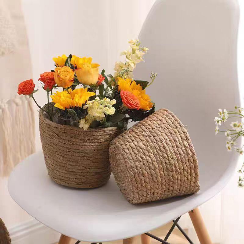Woven Plant Basket, Straw Grass Flowerpot for Indoor Plants, Decorative Rattan Storage Basket for Living Room, Patio & Terrace