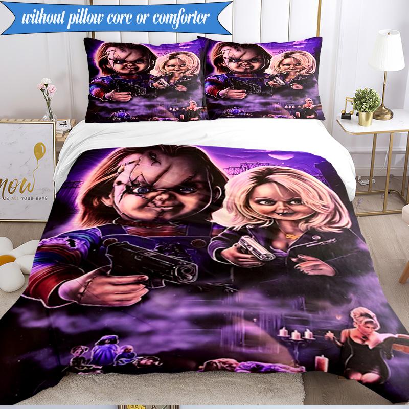 Chucky's Halloween Horror 3pcs K-pop music group Bedding set,Ideal for Bedroom, Dormitory,Including Duvet Cover And 2pcs Pillowcases,Fan gifts