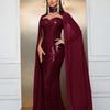 Европейский и американский стиль Формальное платье Большой размер Женское Новое Высококачественное Вечернее платье с длинным рукавом и шалью с пайетками и облегающим дизайном
