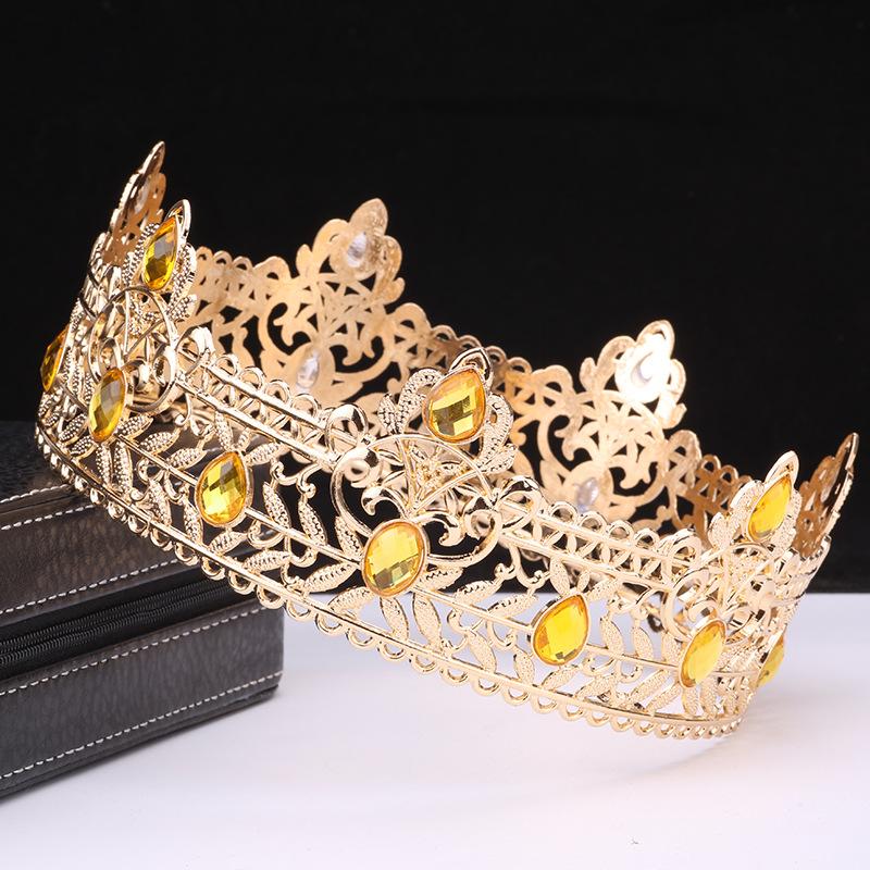 Men's Crown Simple Multi Color Round King Crown Baroque Bride Retro Alloy Hair Crown Headdress