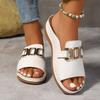Women's Platform Wedge Sandals Open Toe Comfort Slip-on Summer Beach Slides with Metal Buckle