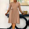 Women's Solid Color Plus-size Fashion Pleated Seven-quarter Sleeve Women's Dress