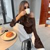 Европейская и американская осенне-зимняя атмосфера темно-коричневый топ с нерегулярным поясом женственность простая универсальная рубашка для офиса