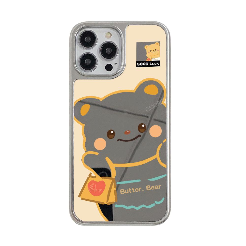 Забавный чехол для телефона iPhone 14/15promax с изображением масляного медведя и зеркалом, противоударный защитный чехол