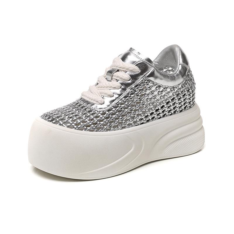 Little White Shoes Women's Platform Summer Versatile Board Shoes Weaving Sports and Leisure Heightening Breathable Lightweight Board Shoes Muffin