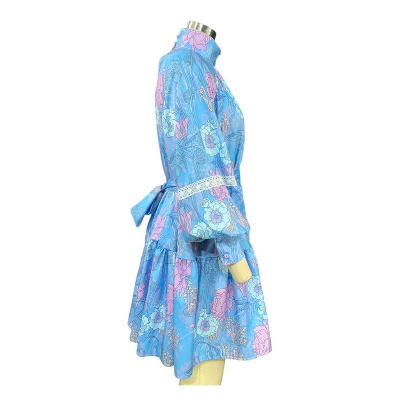 Плюс размер весенне-осеннее женское платье модные темпераментные платья-рубашки с высоким воротником и принтом