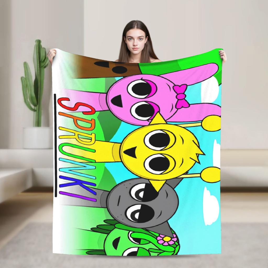 Sprunkis Plush Blanket Cartoon Game Awesome Throw Blankets for Sofa Bedding Lounge 150*125cm Plush Thin Quilt