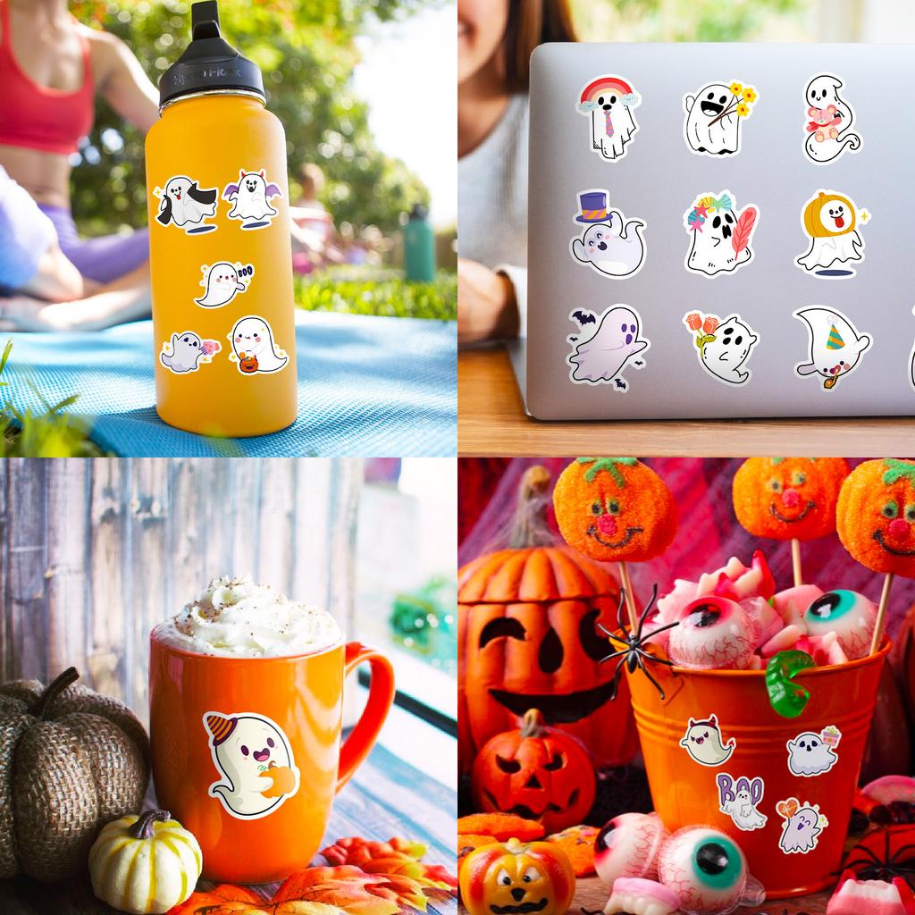 50 Halloween Series White Ghost Stickers Cute Cartoon Festival DIY Decoration Stickers