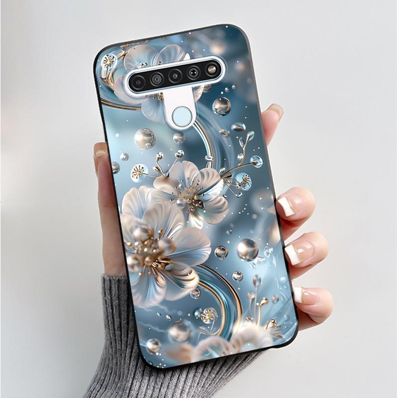 Чехол с рисунком для LG Q61 / LG K61 / LG Q70, чехол-бампер, мягкий силикон, черный корпус, милый цветочный мультяшный чехол