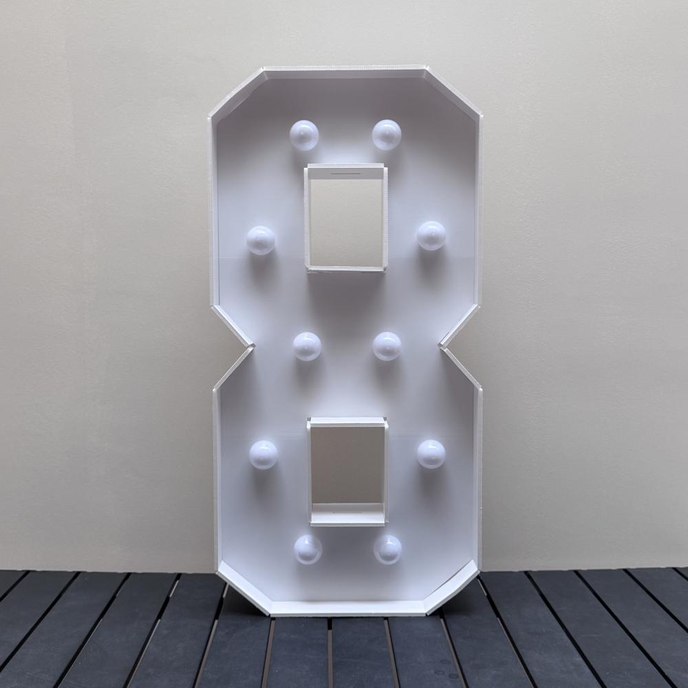 1Pc 73cm/28.7inch Light Up Digital Marquee Frame White Lights KT Board Number 0-9 Plug-in KT Board With Bracket Party Decorative