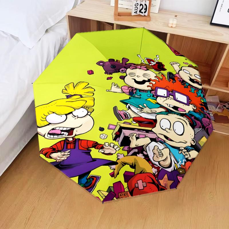 1PC Rugrats Friends Automatic Folding Umbrella 8-Rib Travel Umbrella with Auto Portable Case, Ideal Gift for Birthdays