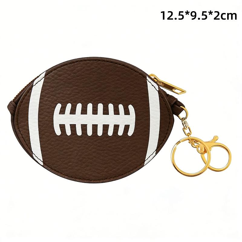 Sport Themed Mini Coin Purse Ball Shaped PU Leather Keychain for Athletes Gym Essentials