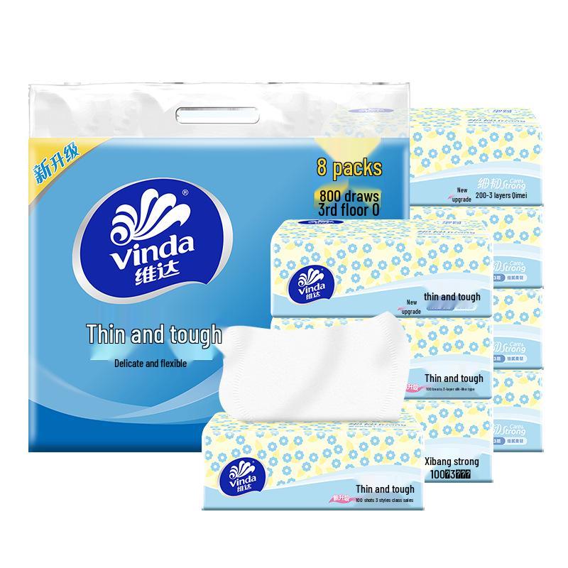 Бумажные платочки Vinda 3-слойные - 8 упаковок по 100 шт. каждая, Доступные для домашнего использования