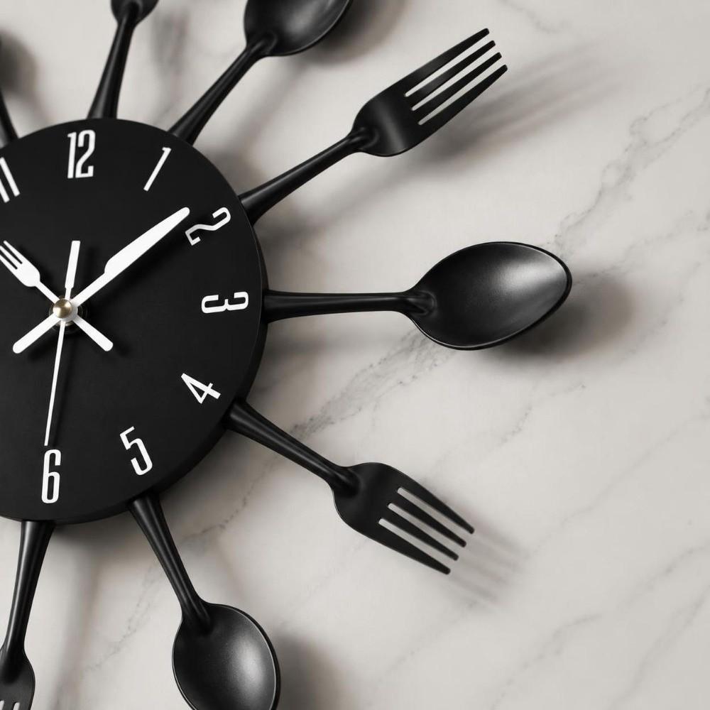 Stainless Steel Knife Fork Wall Clock 12 Inch 3D Wall Clock Magnetic Kitchen Clock Bathroom Decor