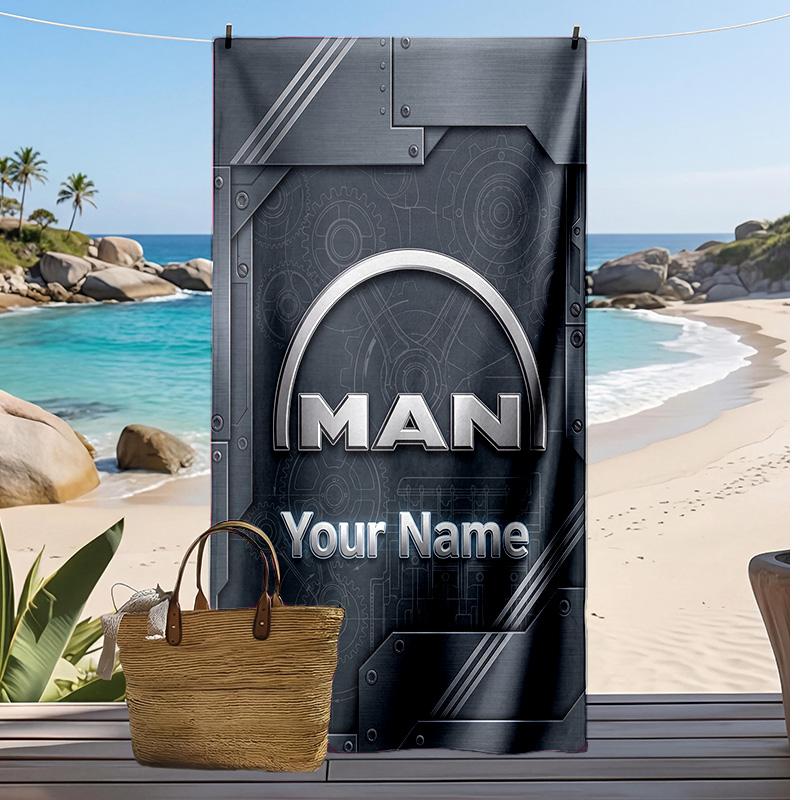 MAN Truck Custom Beach Towel, Print Your Name Text Lightweight Absorbent Towel for Swimming Travel